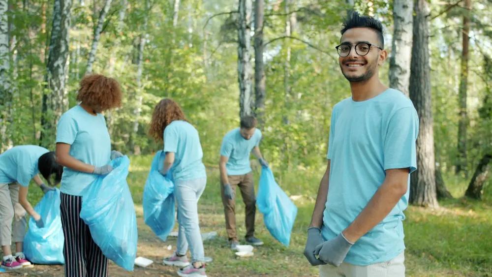Volunteers cleaning up a park