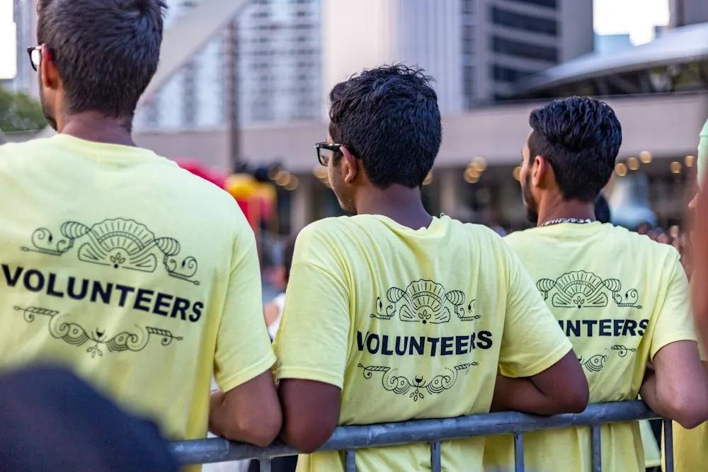 Event volunteers in matching shirts